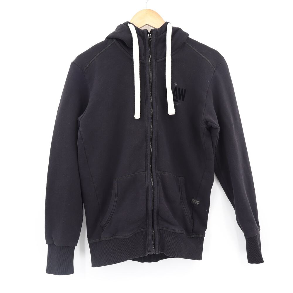 G-Star RAW Hoodie Men's Sz S Black Full Zip Sweatshirt Slim Fit Logo Jacket